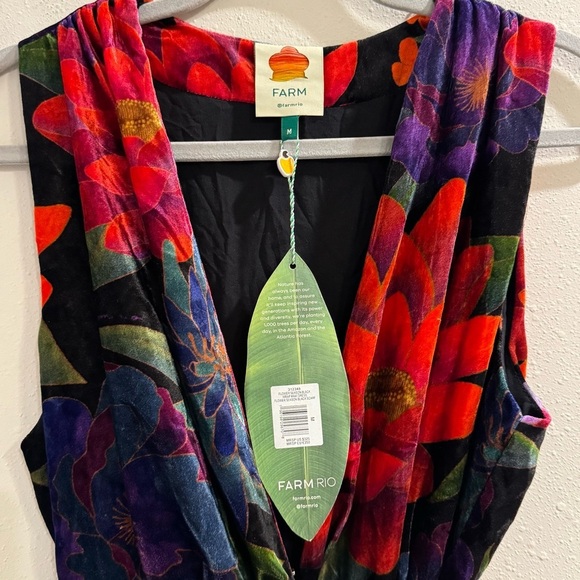 Farm Rio Medium Flower Season Black Wrap Maxi Velvet Dress Wedding Formal Party - Picture 6 of 9